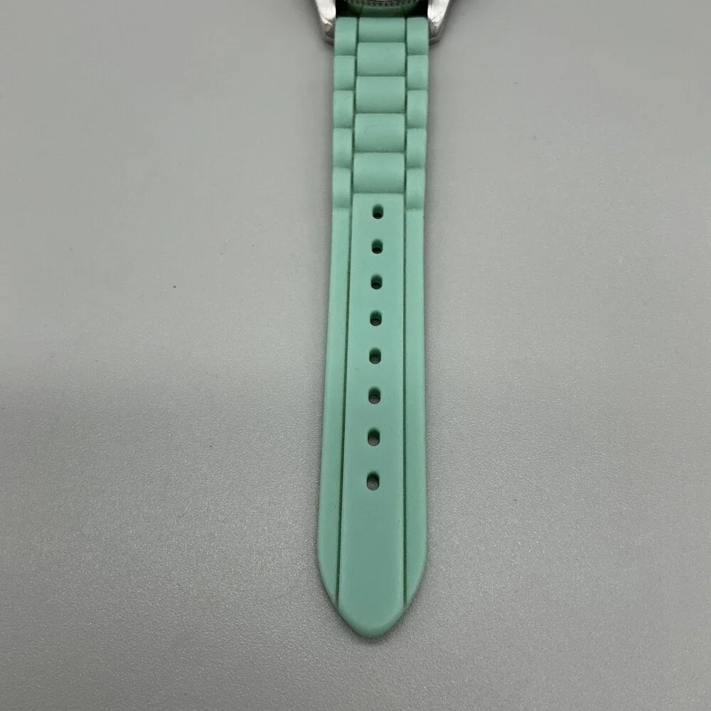 Fossil AM4464 Womens Watch 37mm White Dial Green Silicone Crystals Date New Batt